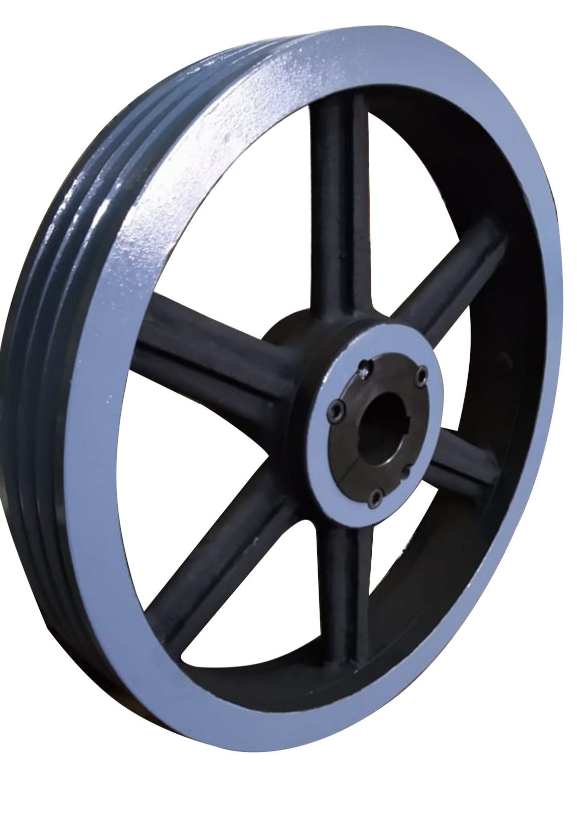 Custom machined industrial pulley in multiple groove configurations