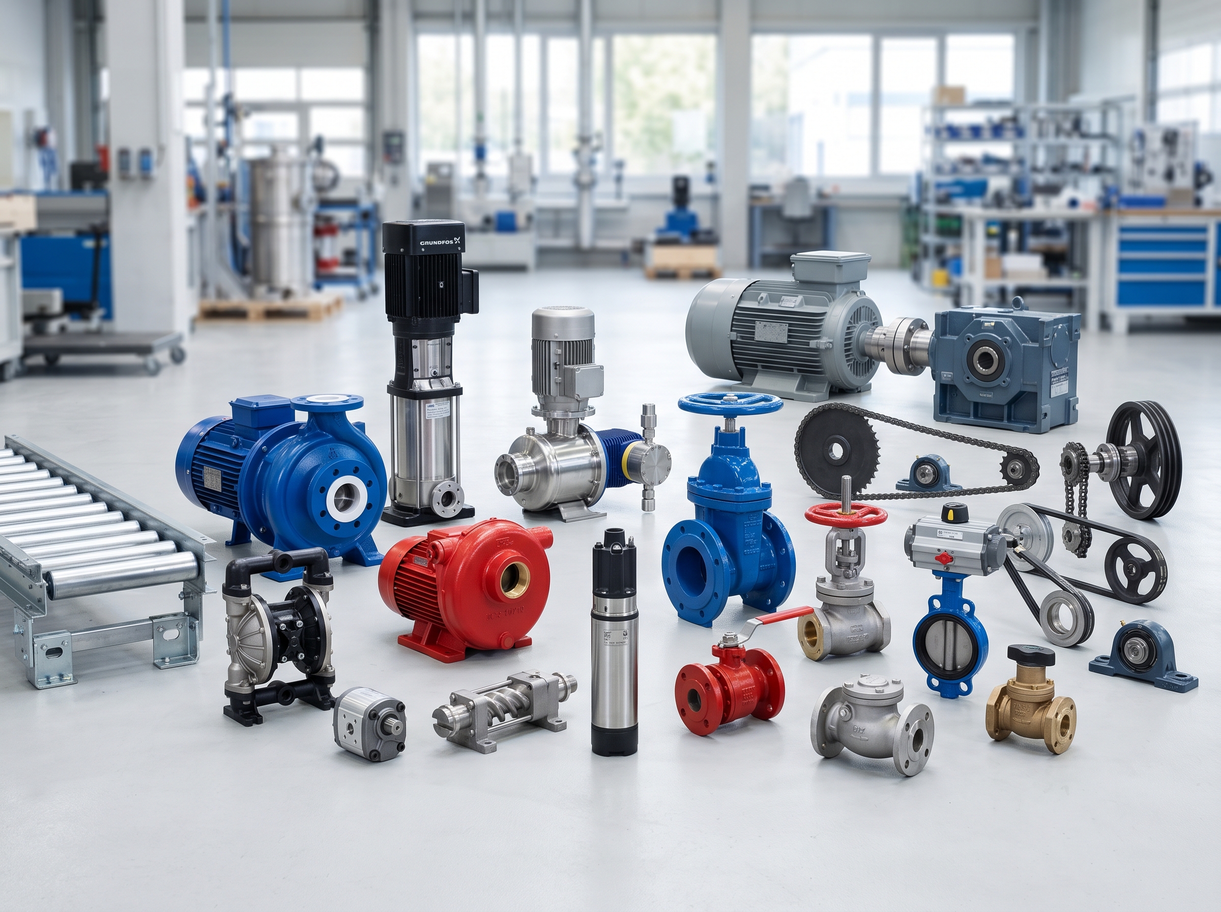 Industrial pumps valves and power transmission products for export